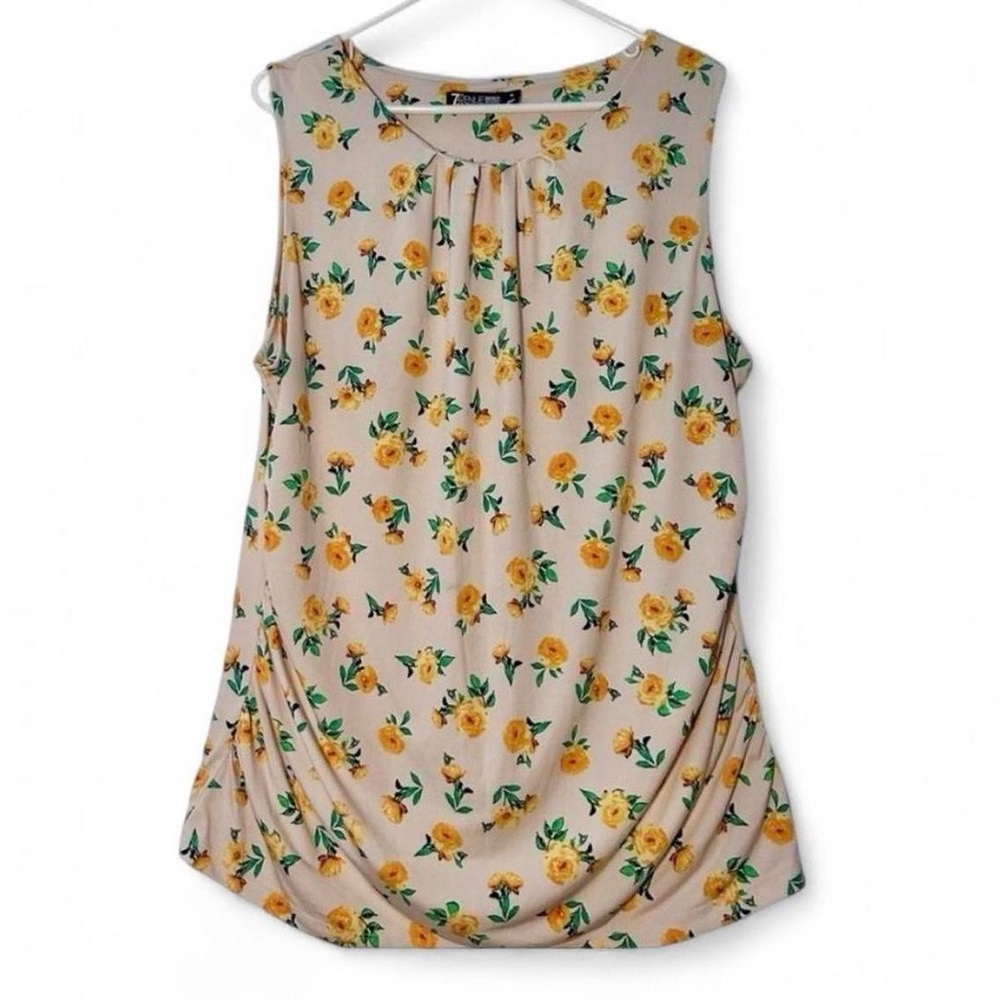 Cream and yellow sleeveless floral print blouse